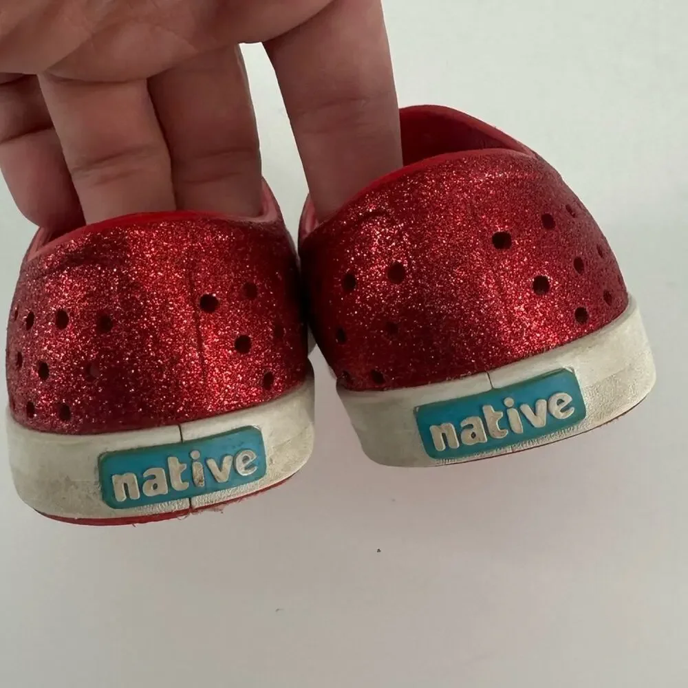 Native Shoes Jefferson Juniper Bling Shoes Slip On Red Glitter Toddler Girl C7